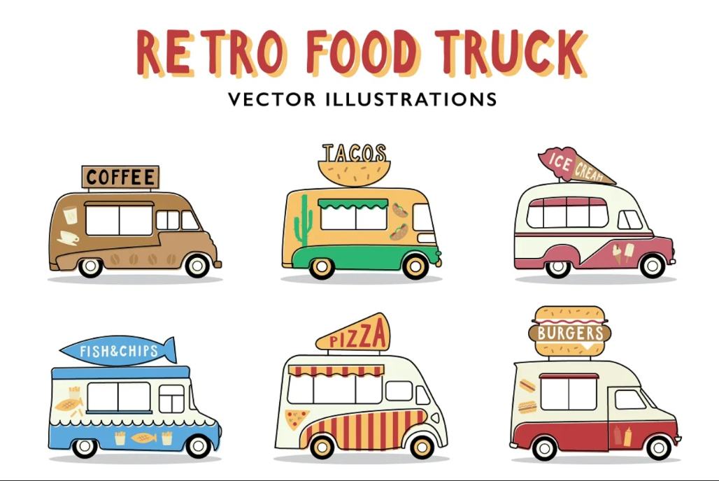 Retro Food Truck Illustrations Set