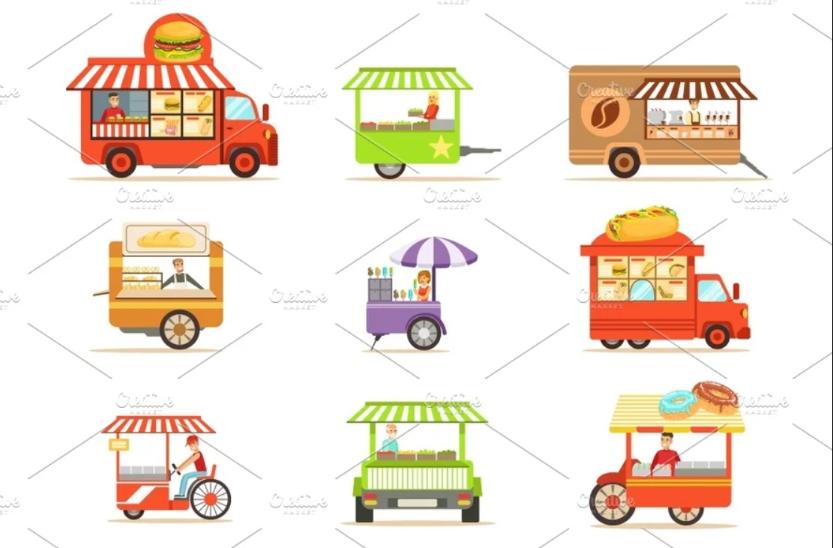Street Food kiosk Illustrations Set