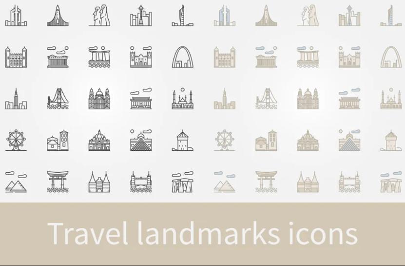Travel Landmarks Icon Set