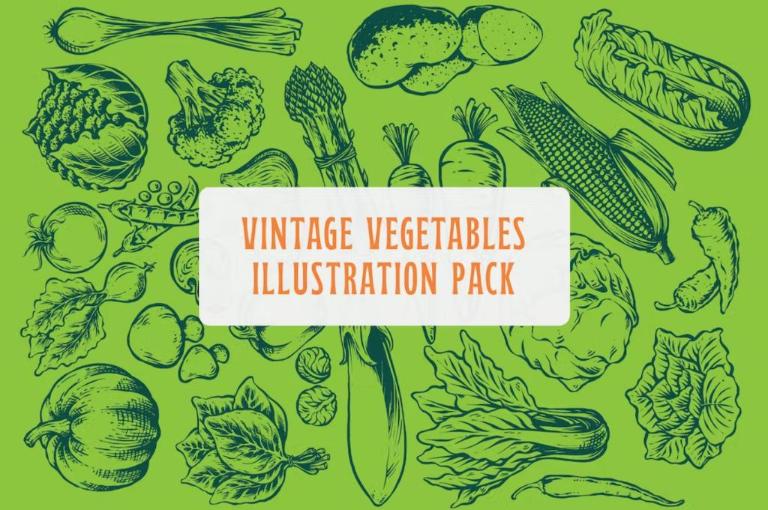 Vintage Vegetables Illustrations Pack