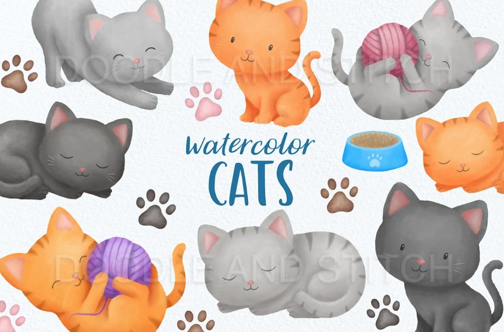 Watercolor Cat Illustration Designs
