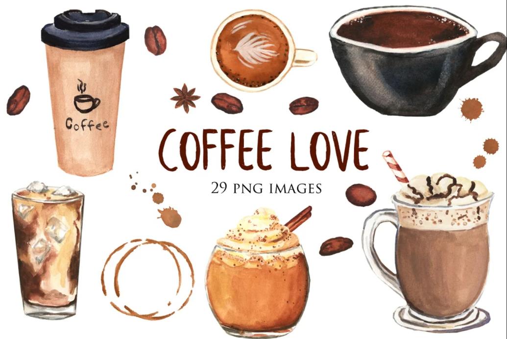 Watercolor Coffee Vector Illustrations