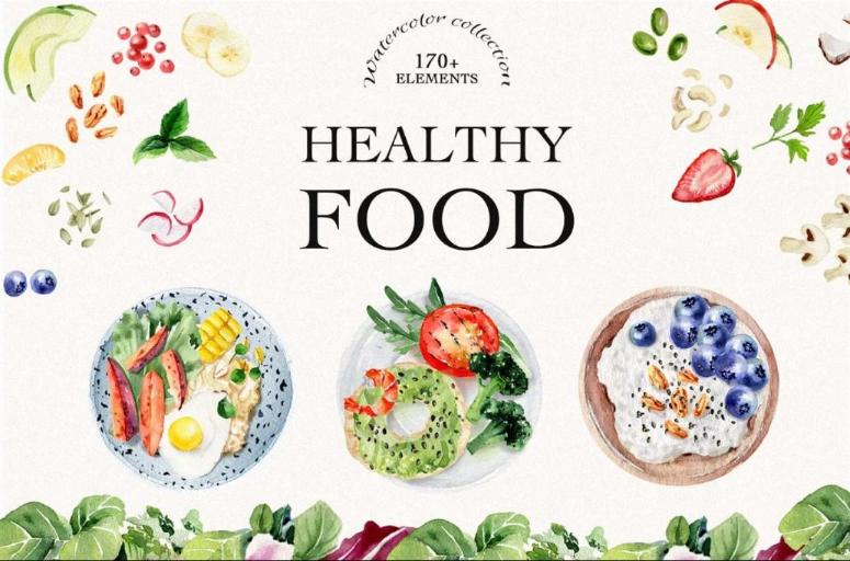 Watercolor Healthy Food Elements