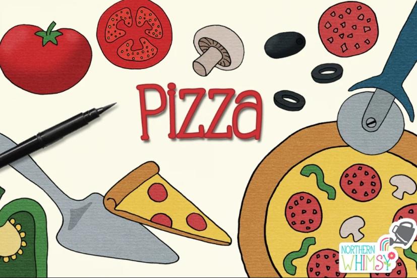 Watercolor Pizza Cliparts Set