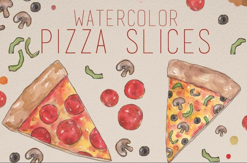 Watercolor Pizza Slices Set