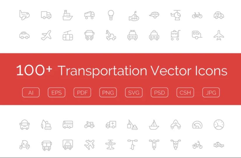100 Linear Transportation Vector Icons