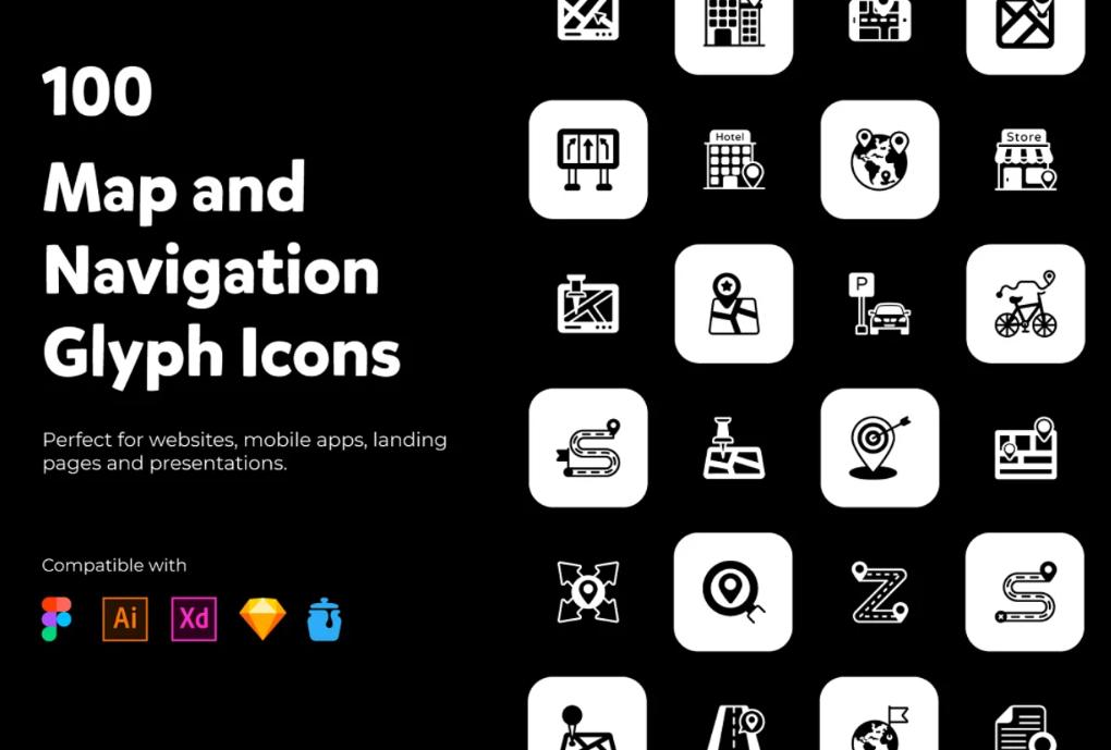 100 Solid Glyph Icons Set
