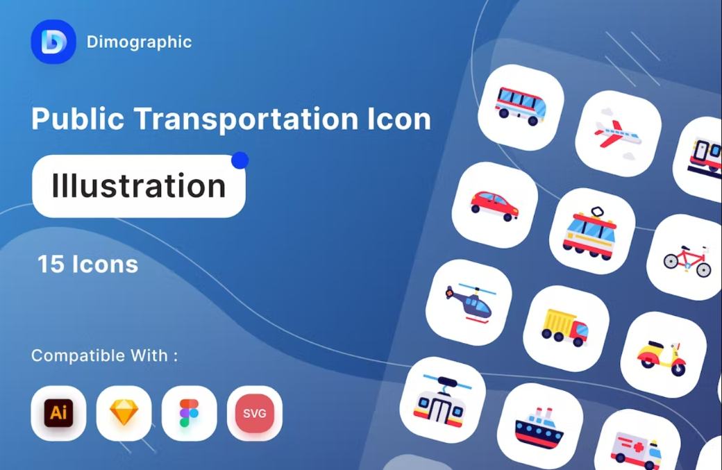 15 Public Transportation Icons Set