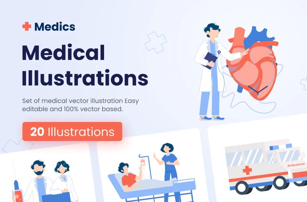 20 Unique Medical Illustrations Set