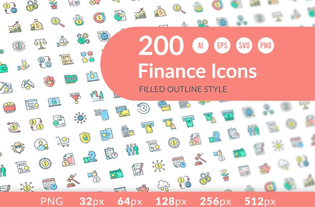 200 Finance Filled and Outline Icons