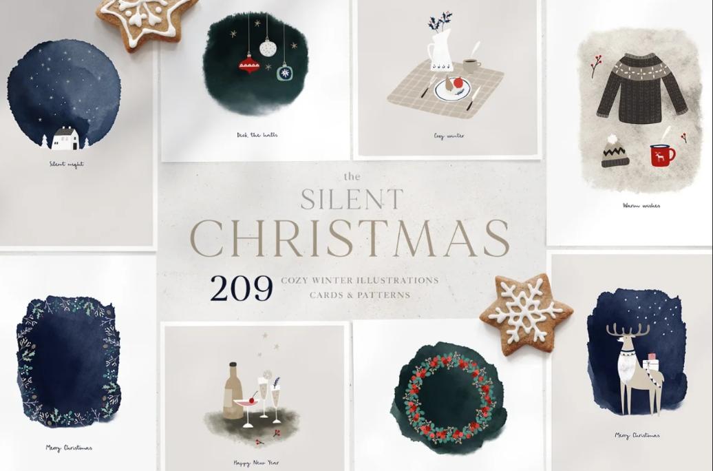 200 Watercolor Christmas Cards Ser