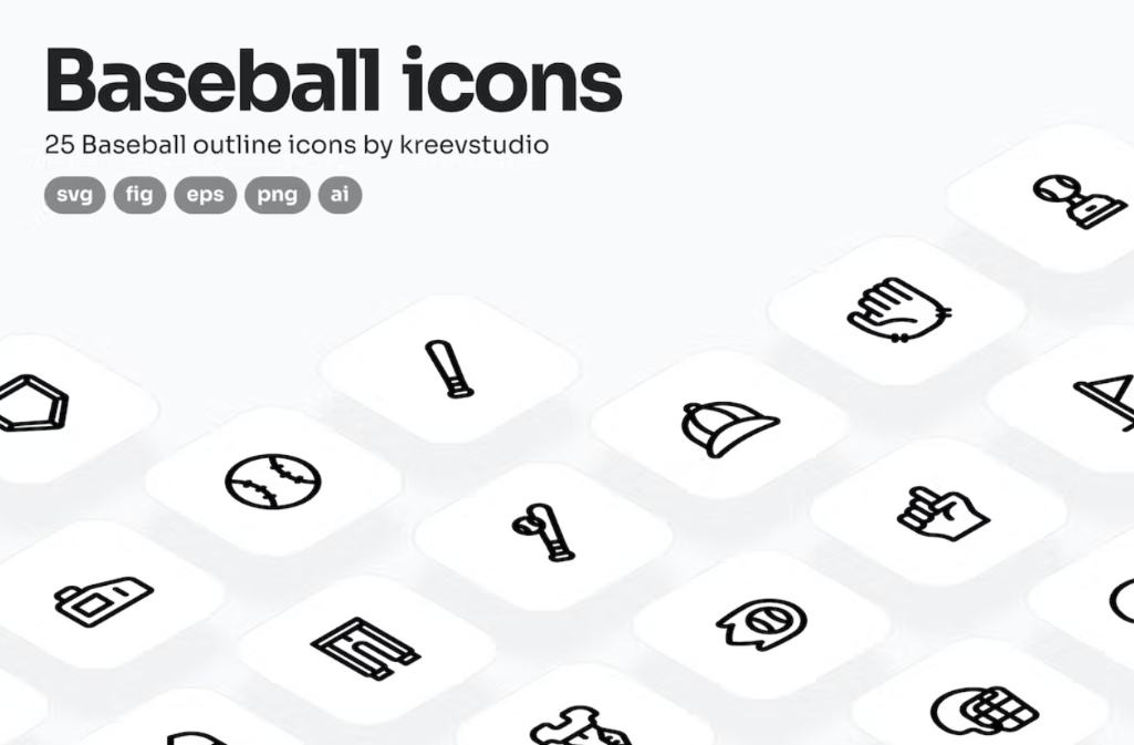 25 Baseball Line Icons Set