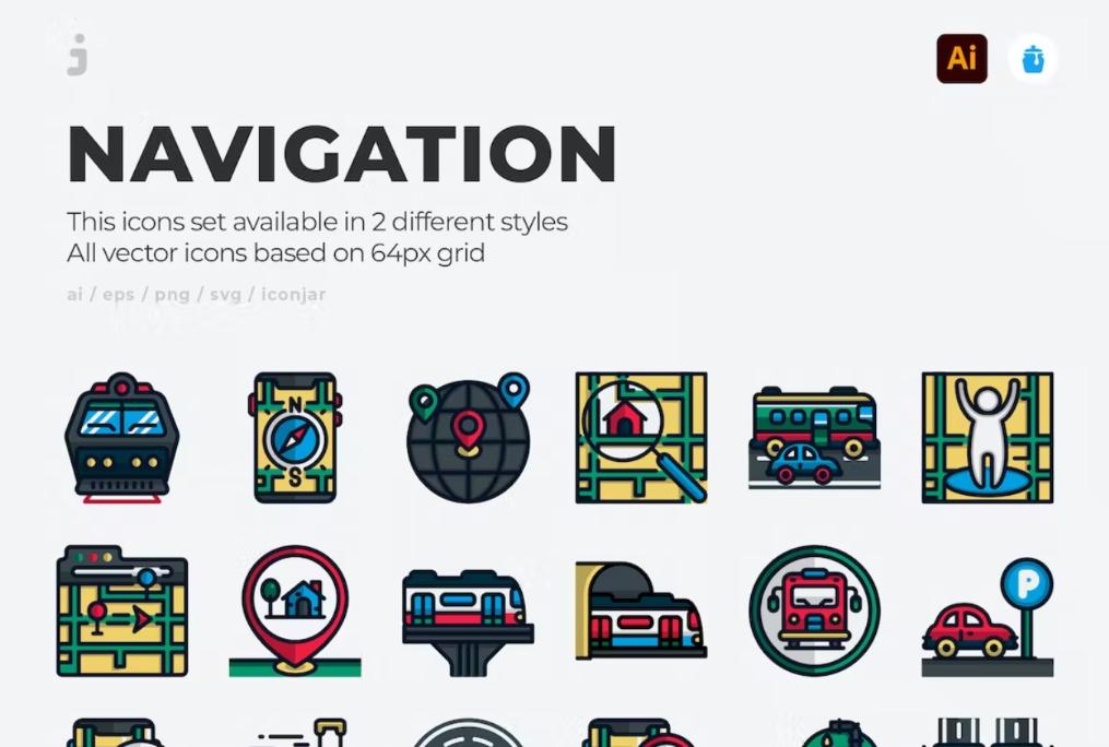 30 Unique Navigation Icons Set