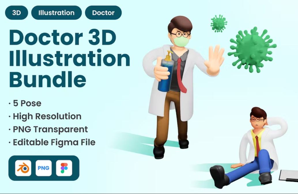 3D Doctor Illustrations bundle