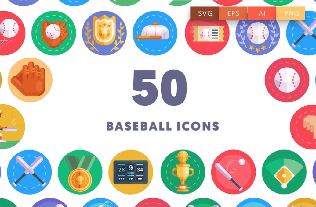50 Circular Baseball Icons