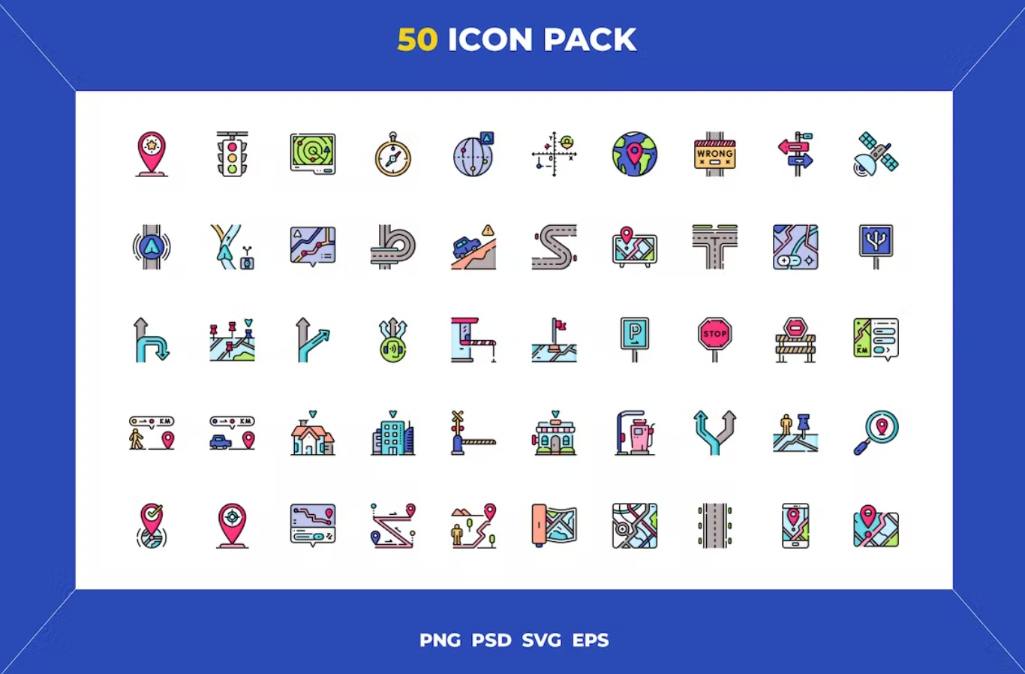 50 Map Vector Icons Pack