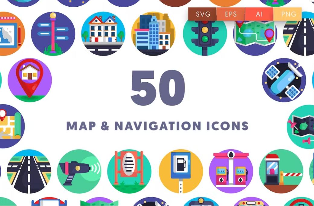 50 Map and Navigation Icons