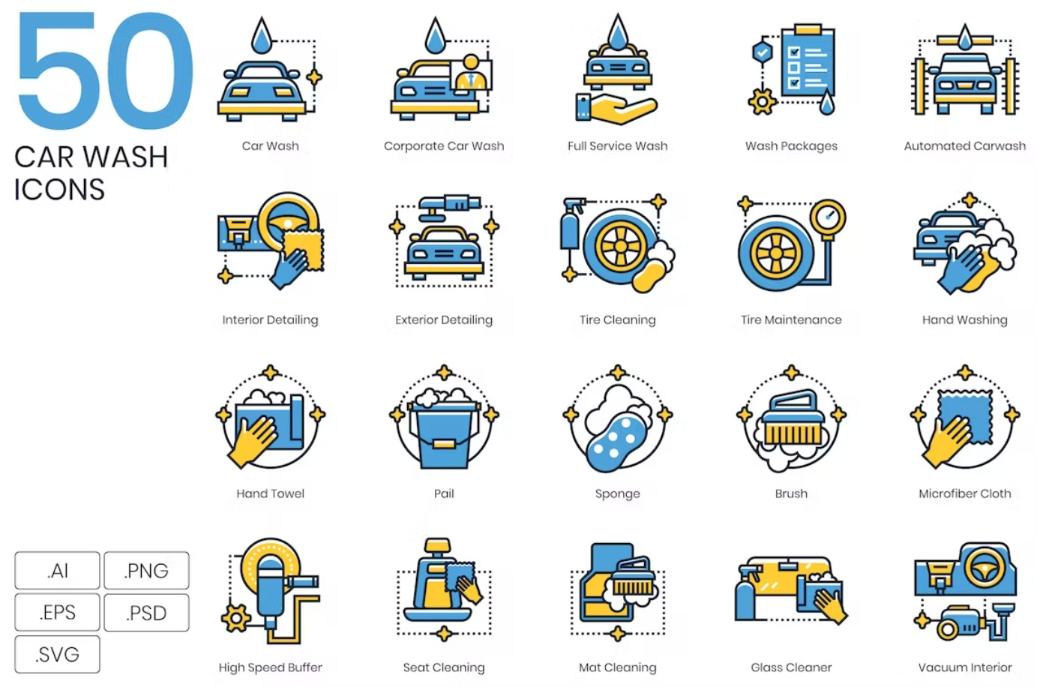 50 Unique Car Wash Icons