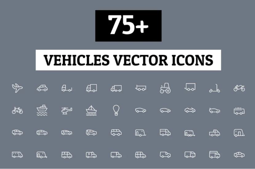 75 Unique Vehicles Icons Set
