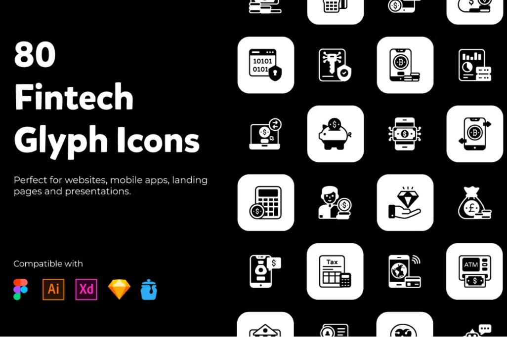 80 Fintech Glyph Icons