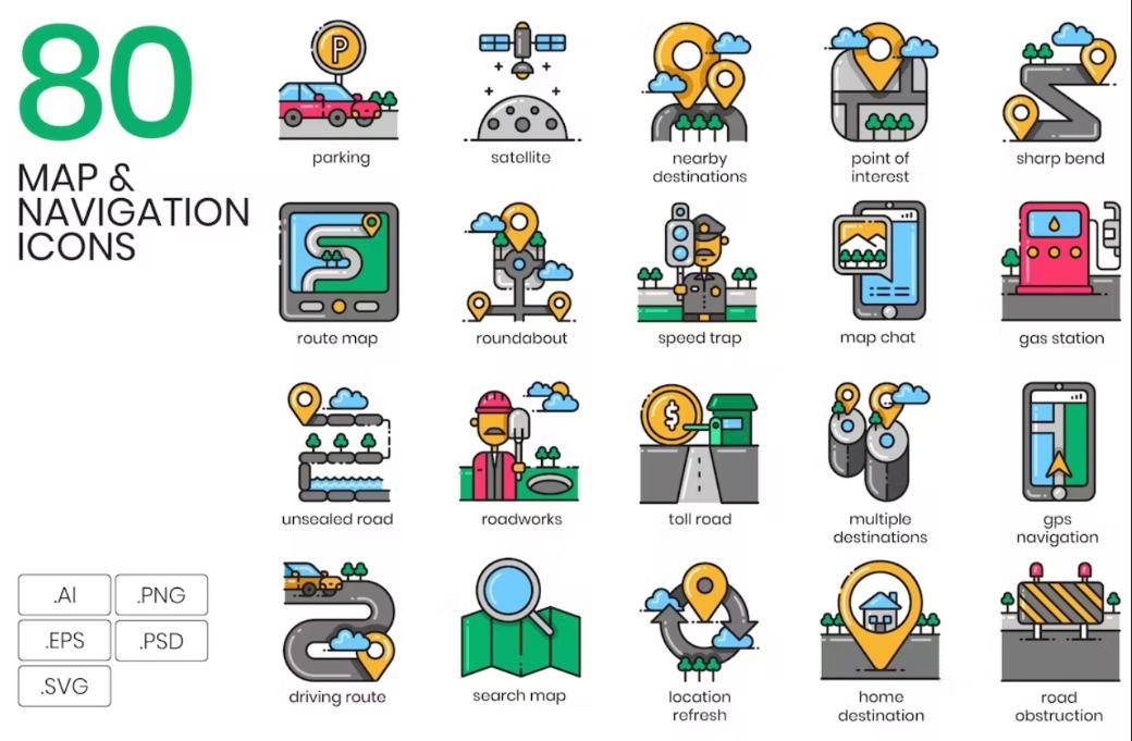 80 Map and Navigation Icons