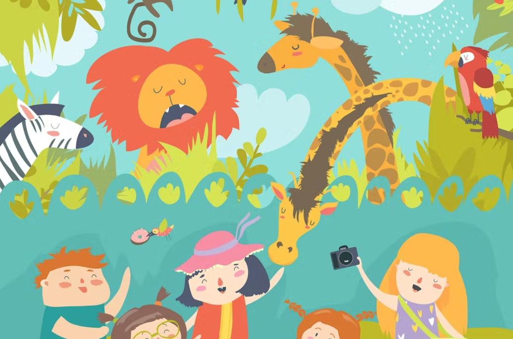 Children in Zoo Illustrations