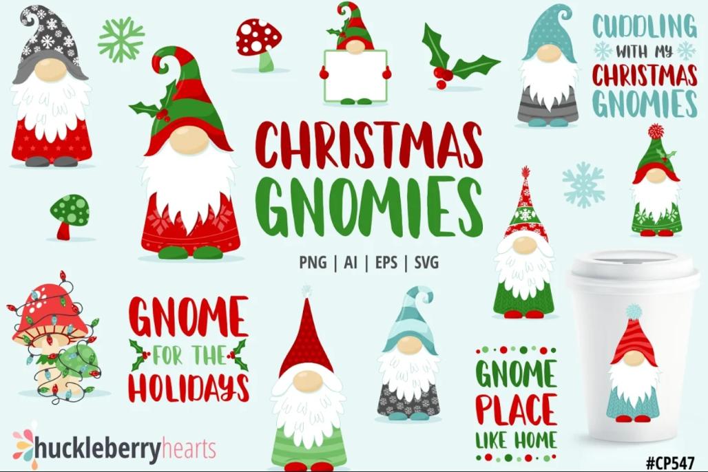 Colorful Christmas Gnomes Cliparts