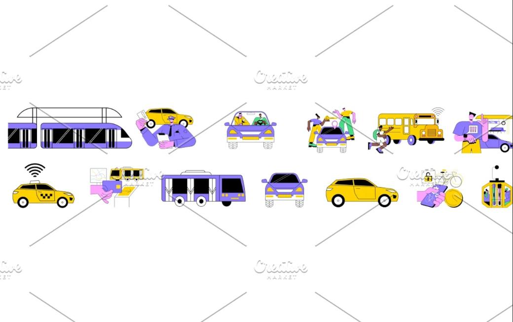 Colorful Transport Vector Set