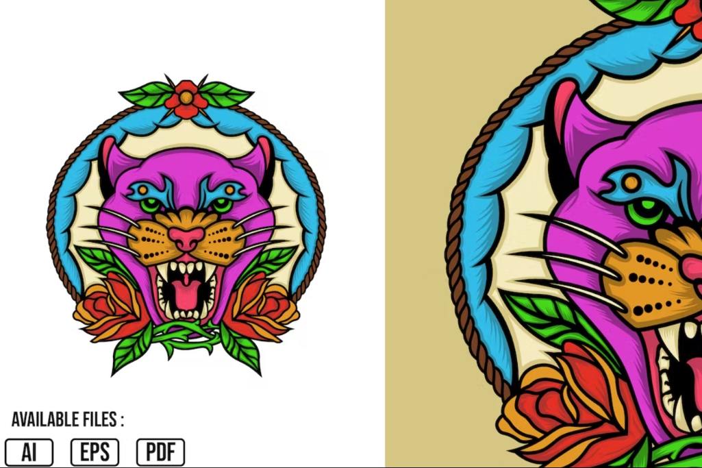 Editable Panther Tattoo Vectors