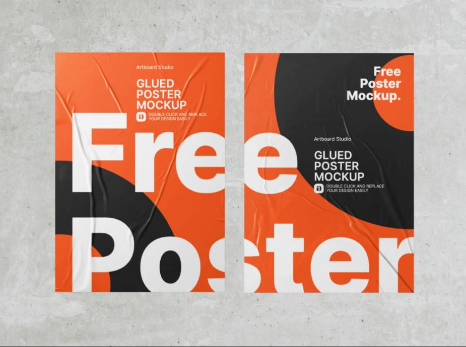 Free Glued Poster Presentation Mockups