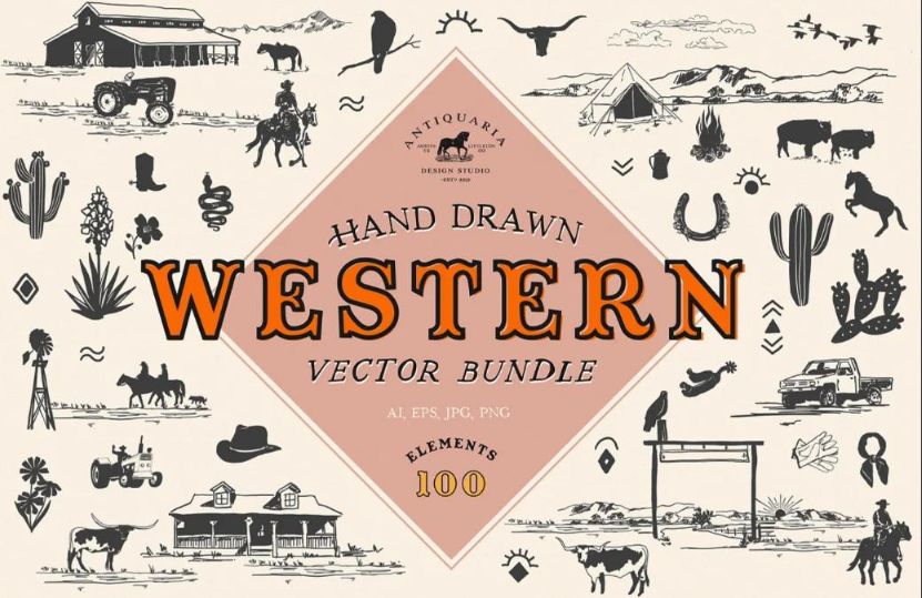 Hand Drawn Western Vectors Bundle