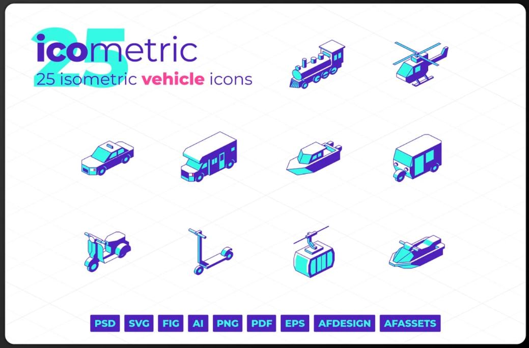 Isometric Transportation Icons Set