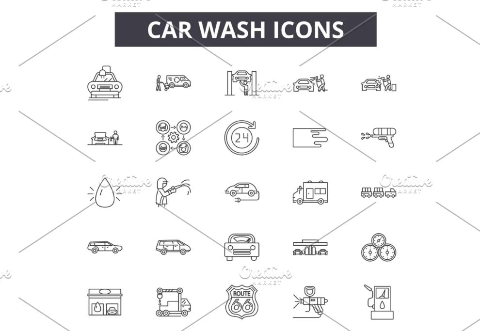 Linear Car Wash Icons Set