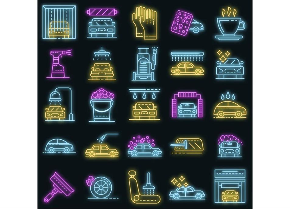 Neon Style Car Wash Icons