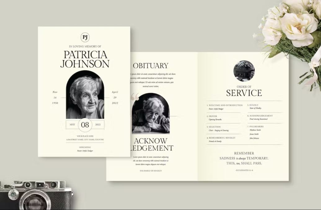 Obituary Memorial Services Card