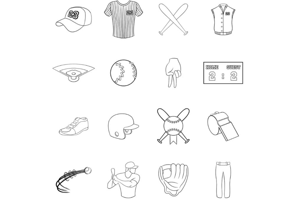 Outlined Baseball Icons Set