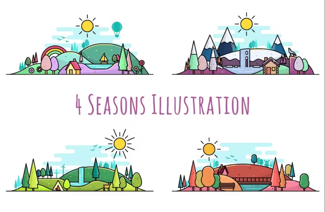 Professional 4 Seasons Illustrations Set
