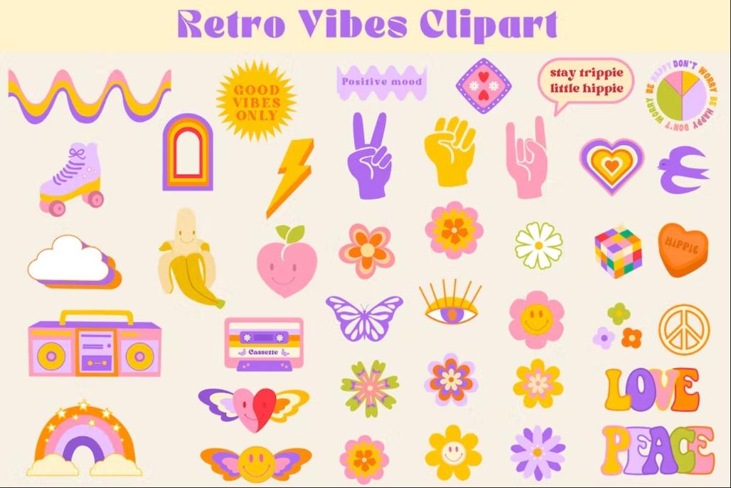 Professional Retro Groovy Cliparts