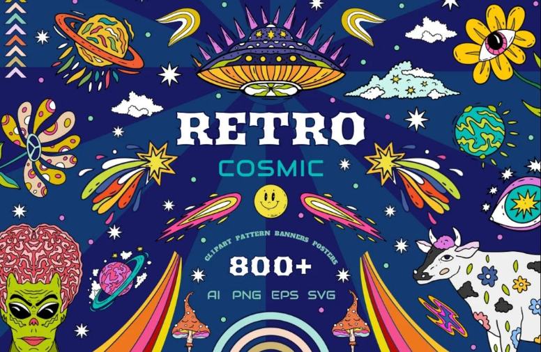 Retro Cosmic Illustrations Set