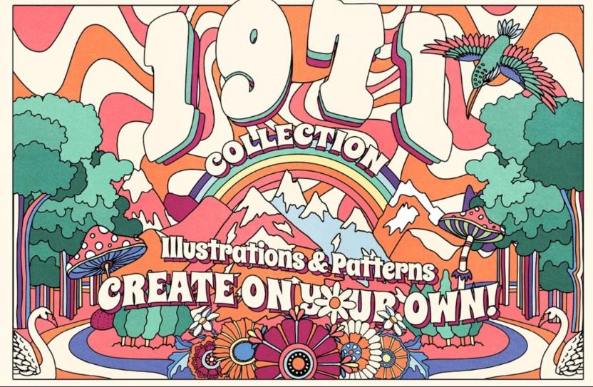 Retro Hippie Illustrations and Patterns