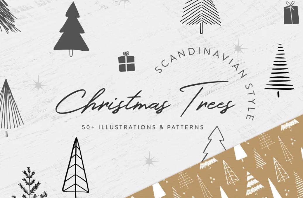 Scandinavian Christmas Tree Illustrations and Patterns