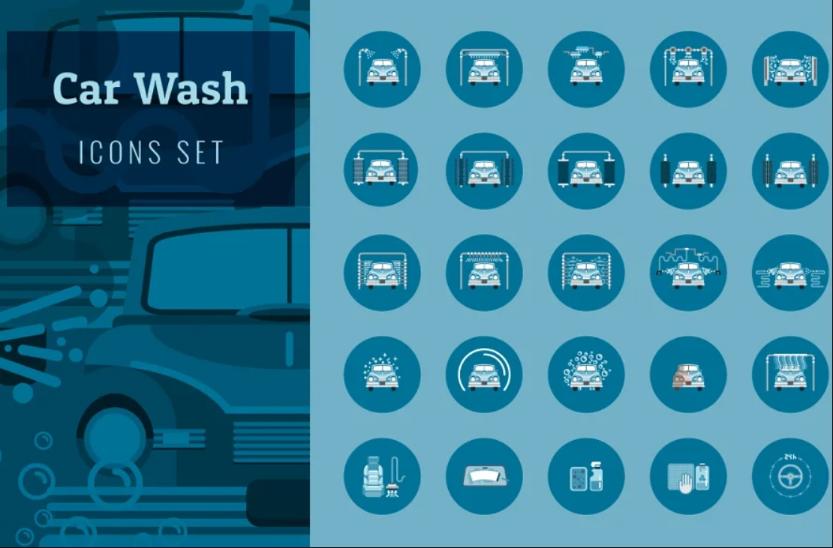 Simple car Wash Icons Set