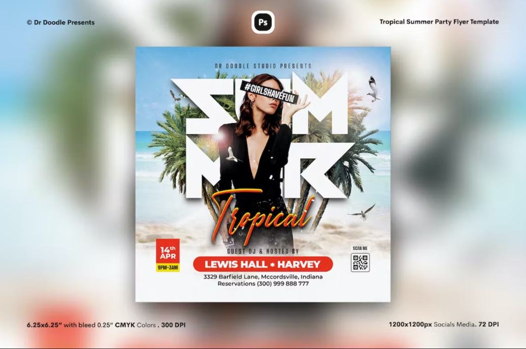 Square Tropical Party Flyer Template