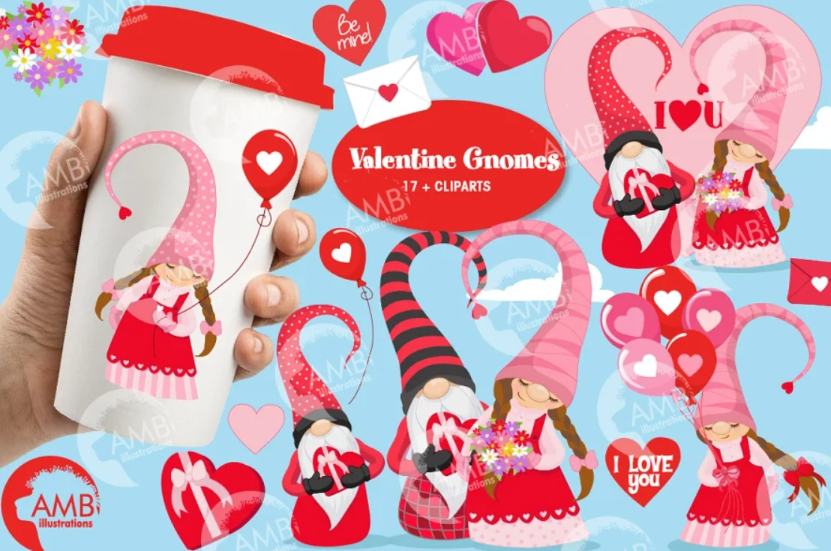 Valentine Gnomes Illustration Set