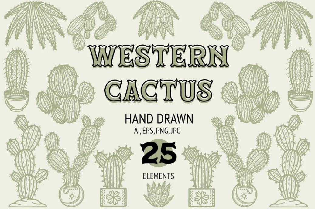 Western Cactus Illustrations Set