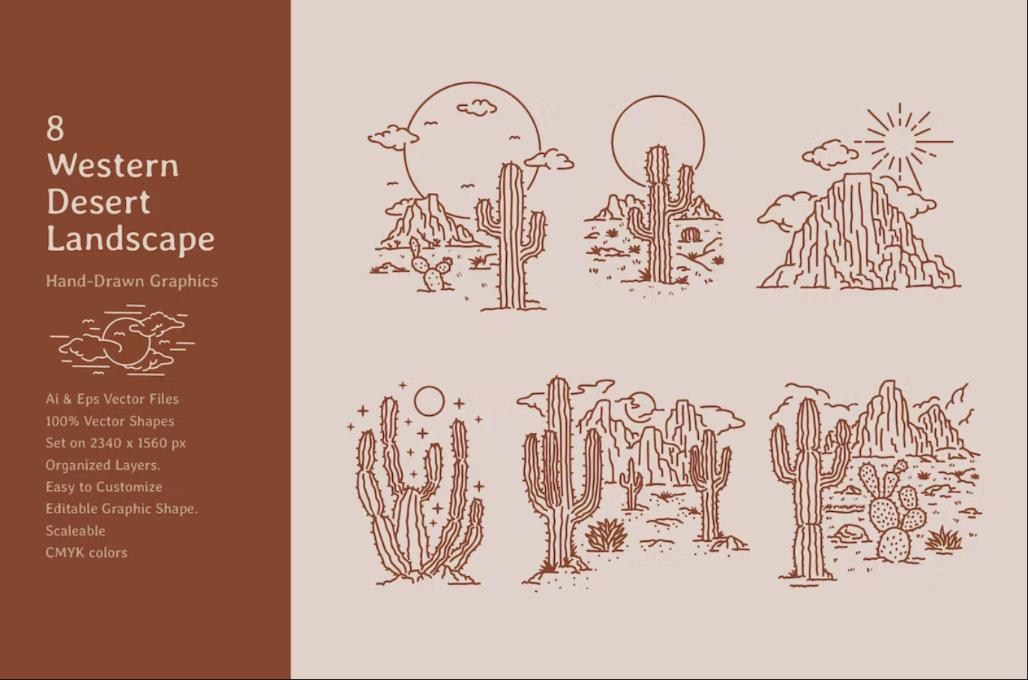 Desert Landscape Illustrations Set