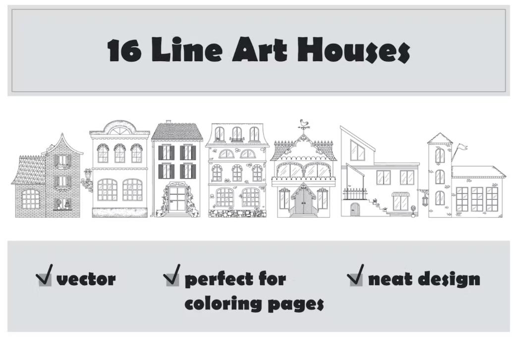 16 Line Art House Vectors
