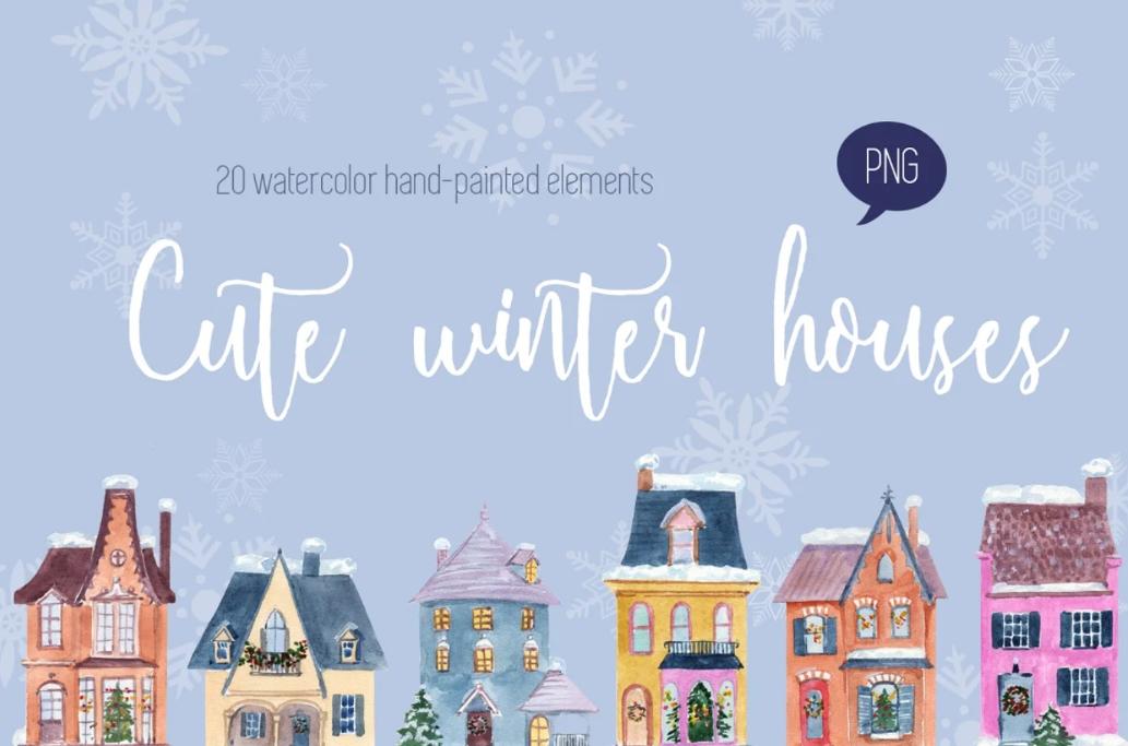 winter Watercolor Houses