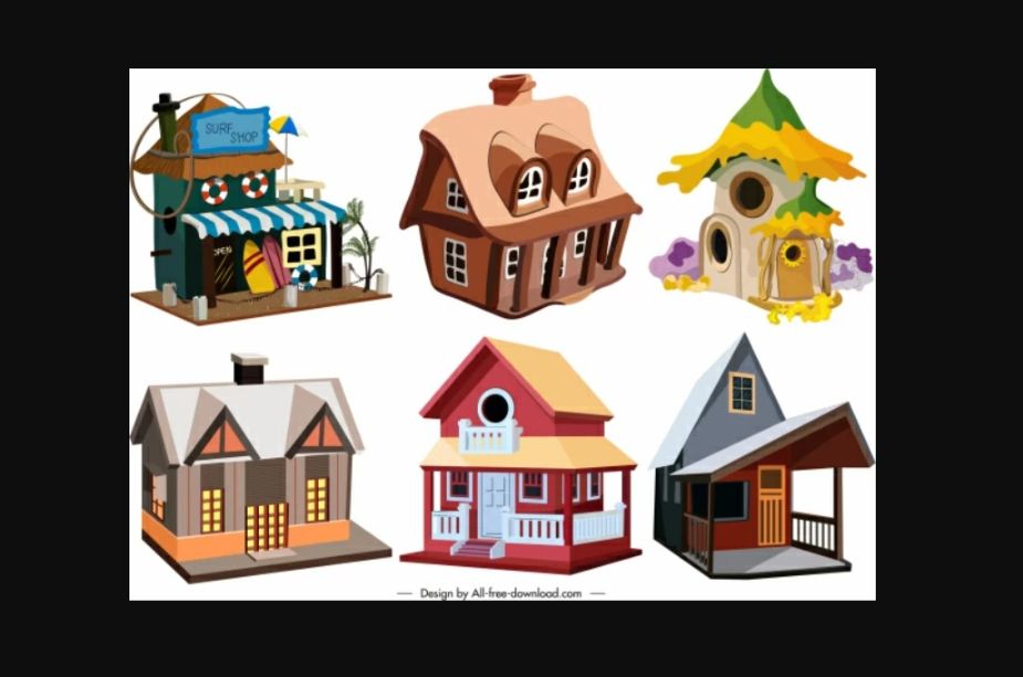 3D Vintage Houses Set