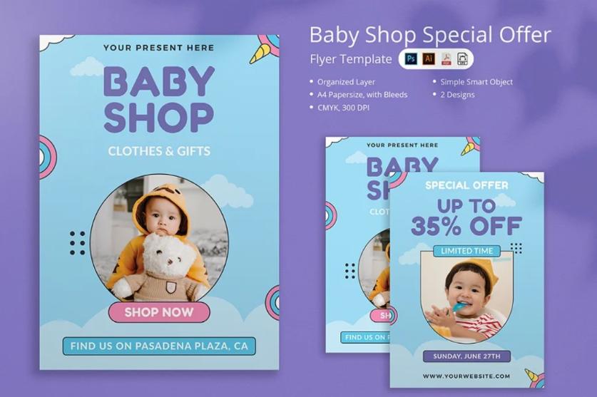 A4 Baby Shop Flyer Design